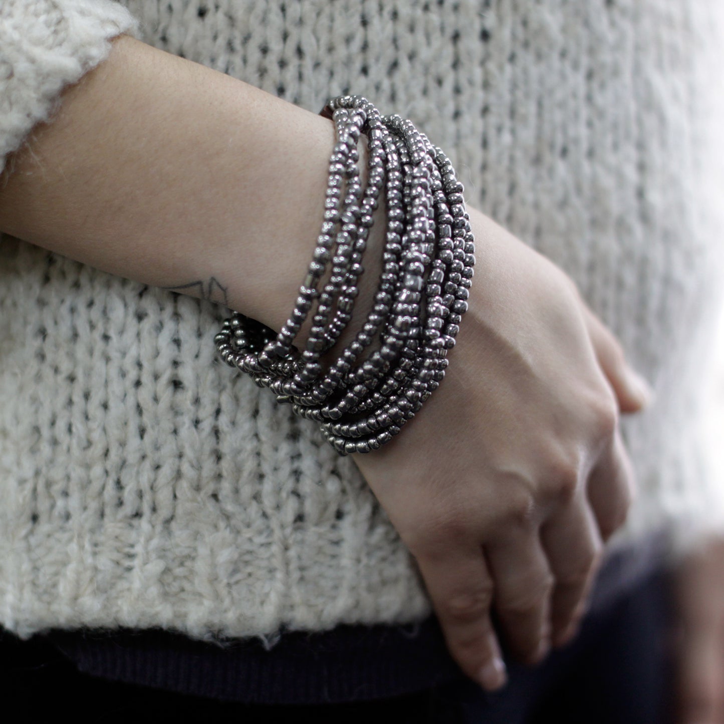 Coconut Multi Bead Bracelet - Silver