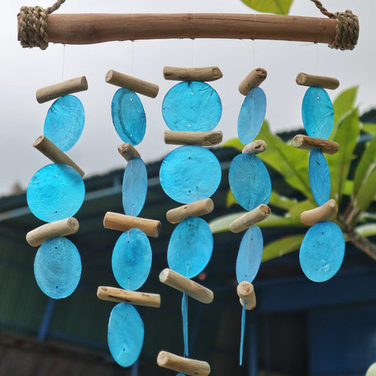 Driftwood Wind Chimes - Blue Circles