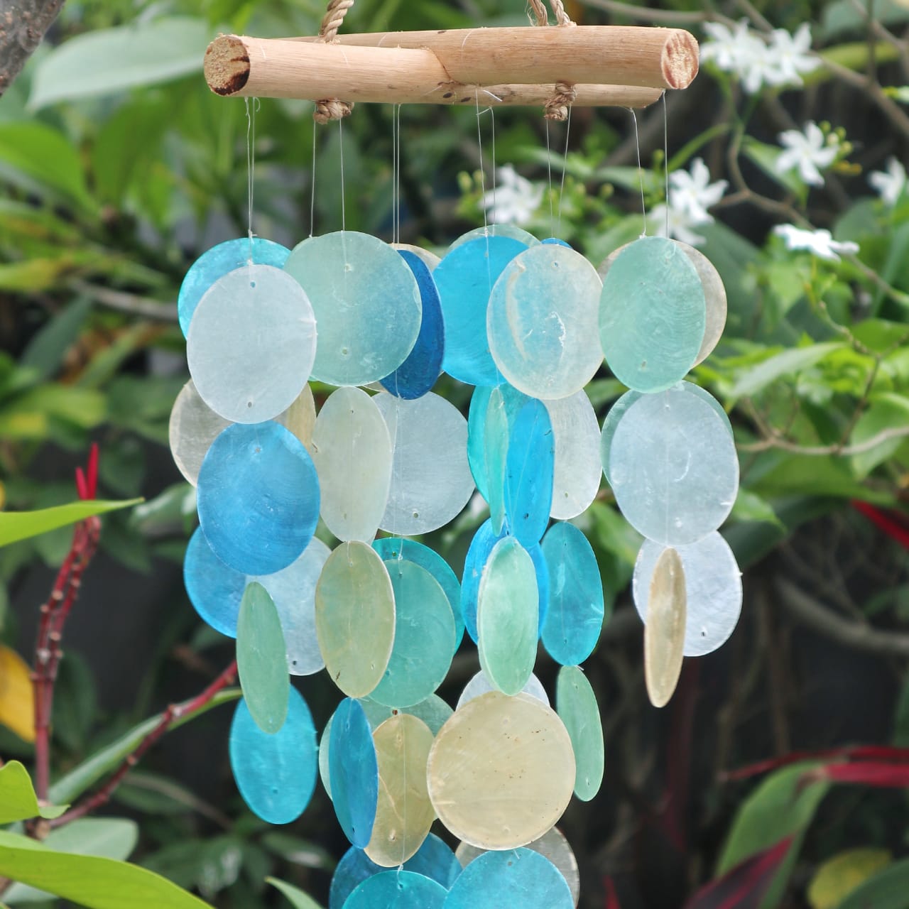 Driftwood Wind Chimes - Blue And Pearl Cross