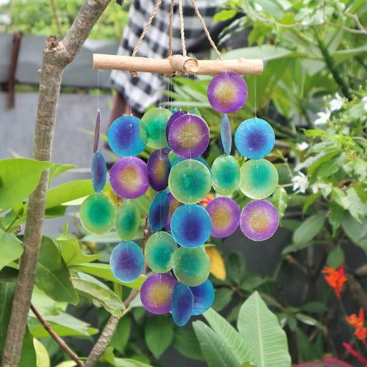 Driftwood Wind Chimes - Green And Purple Cross