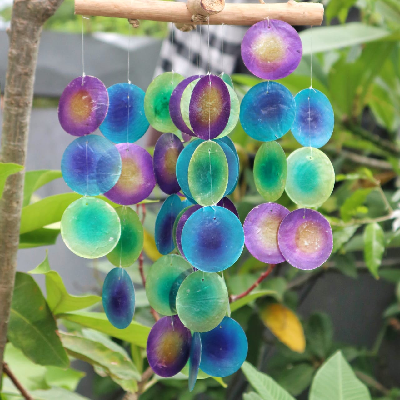 Driftwood Wind Chimes - Green And Purple Cross