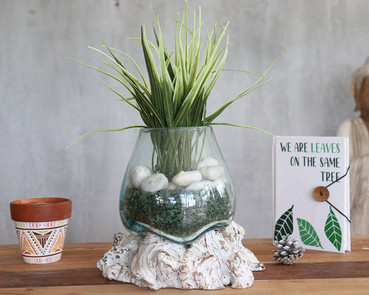 Whitewash Molten Glass On Wood Bowl - Small