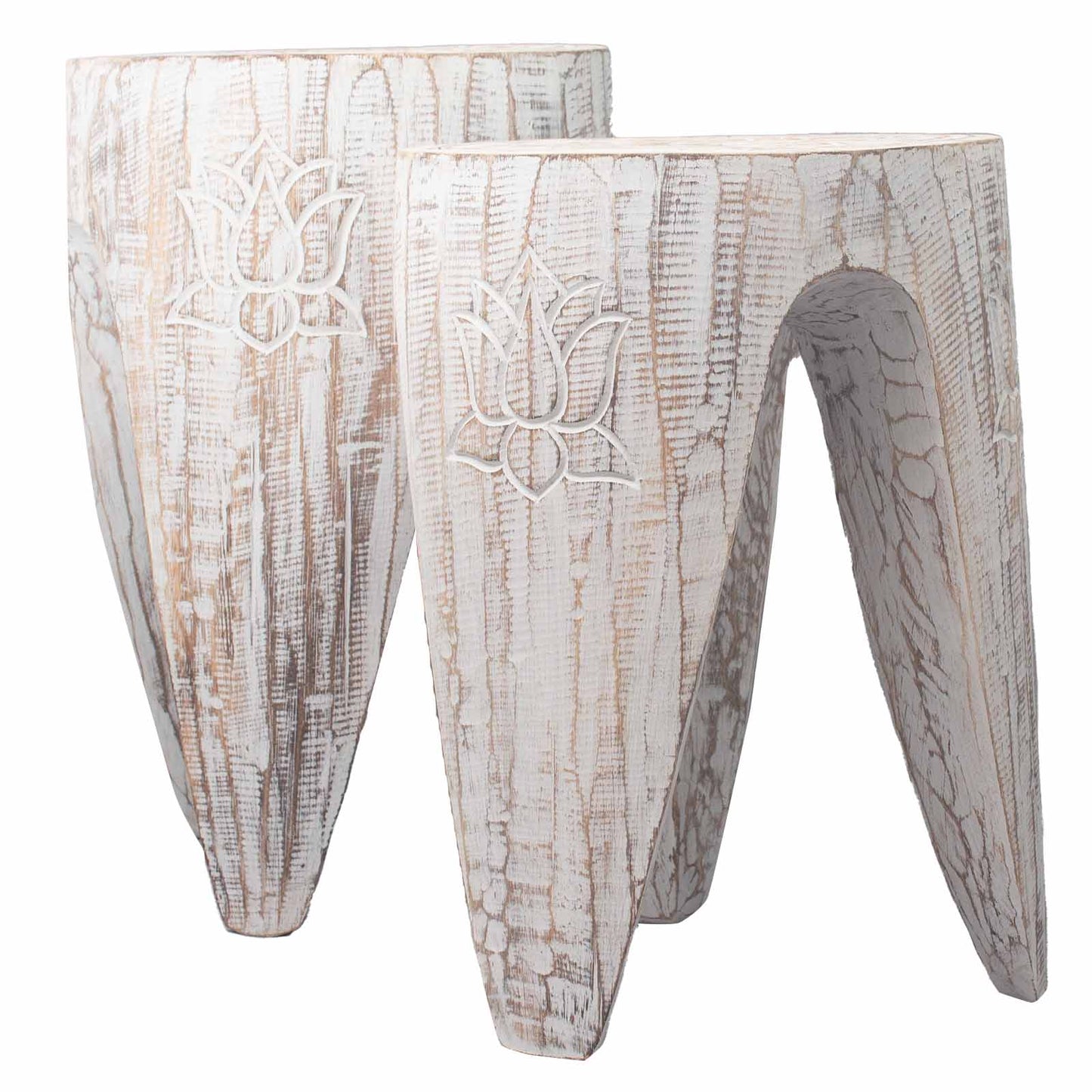 Interlocking Wooden Tribal Tables/Stool Set - White