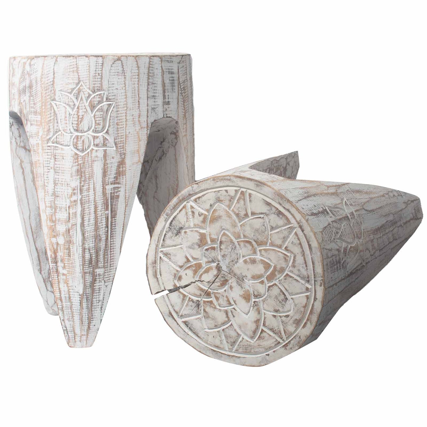 Interlocking Wooden Tribal Tables/Stool Set - White