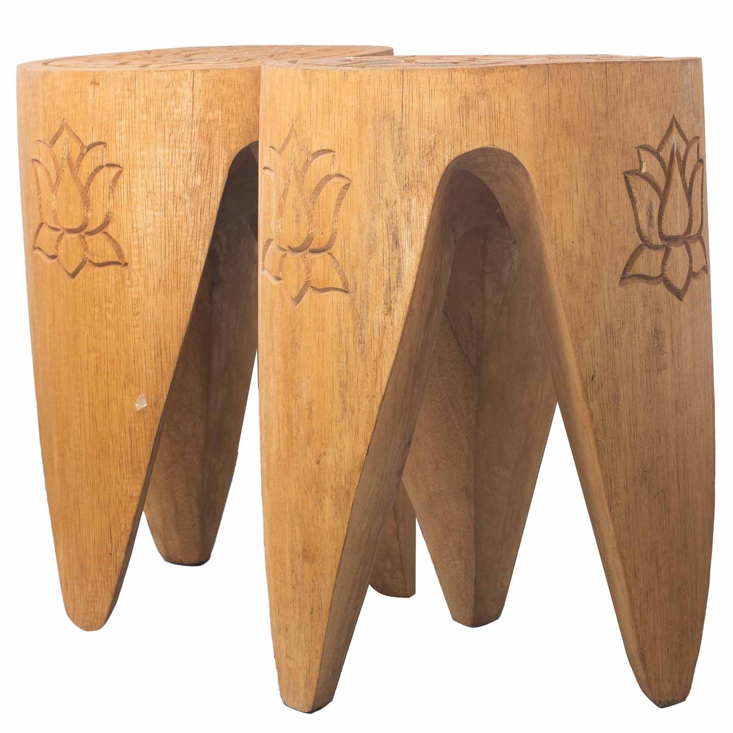 Interlocking Wooden Tribal Tables/Stool Set - Natural