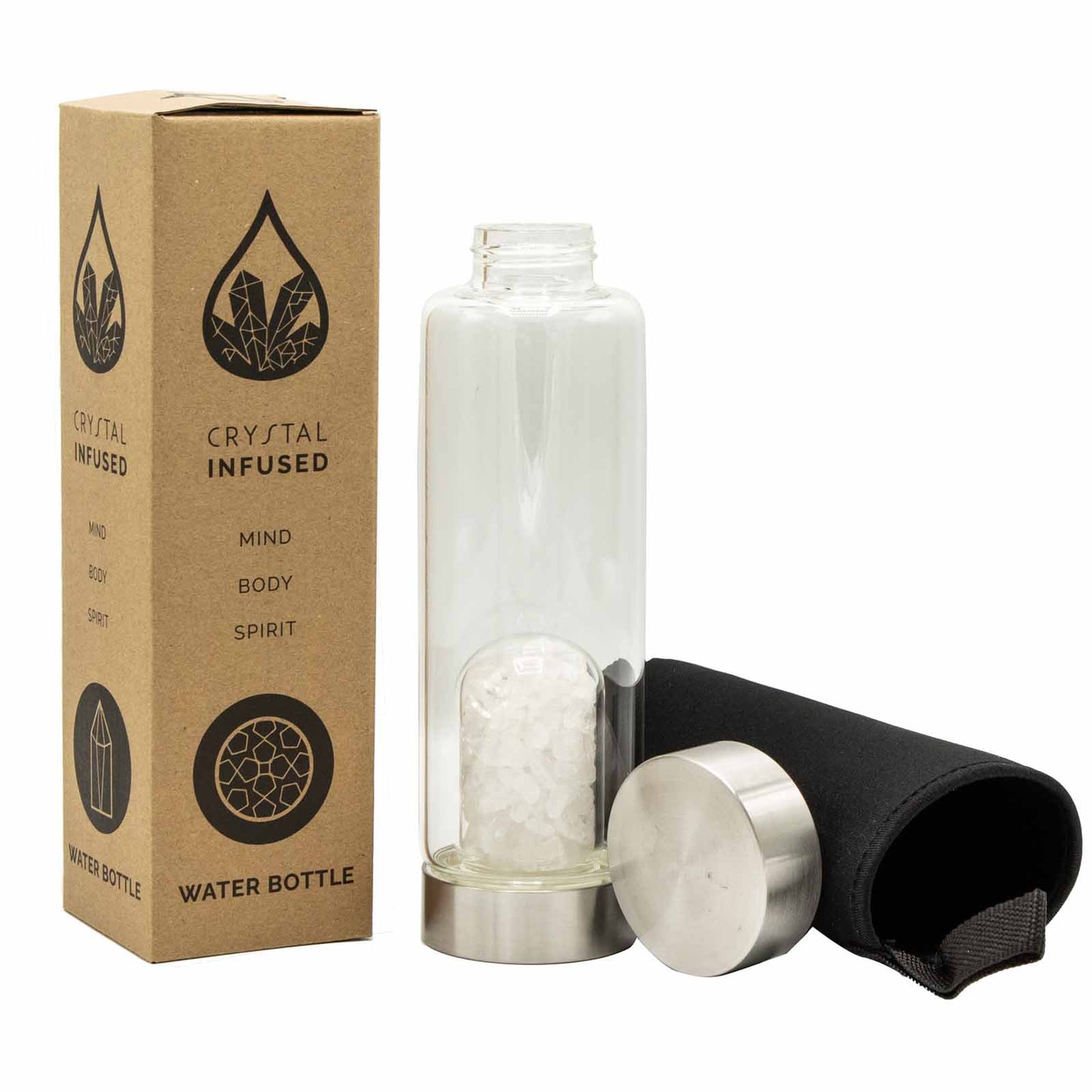 Crystal Infused Glass Water Bottles - Various Crystals