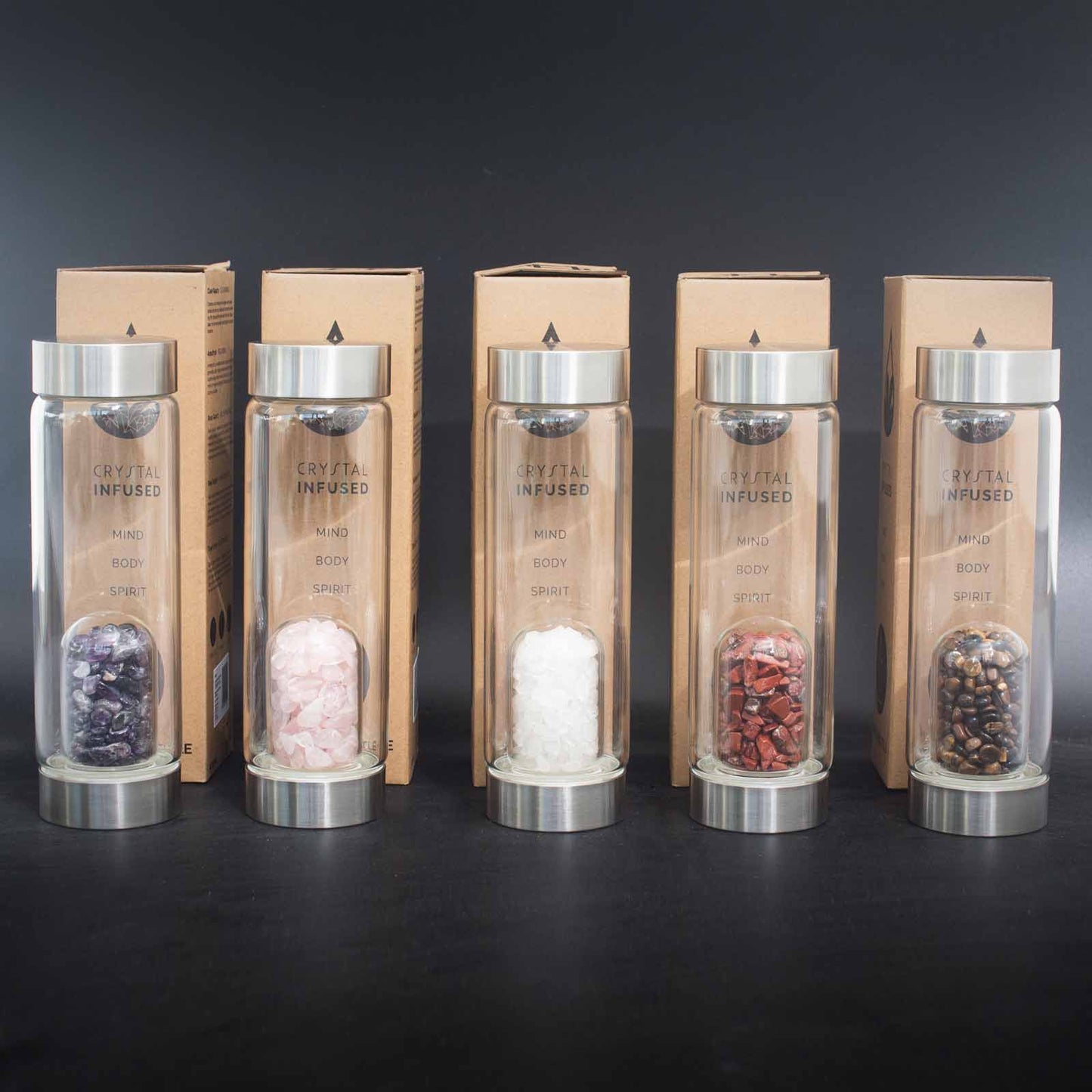 Crystal Infused Glass Water Bottles - Various Crystals