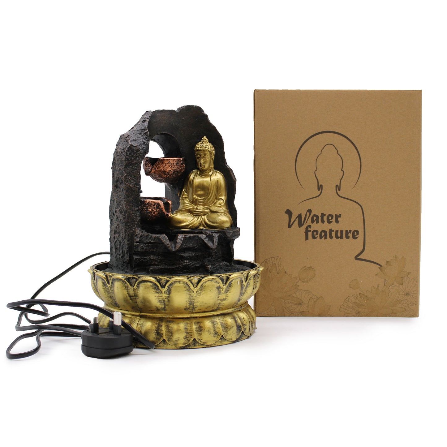 Table Top Water Feature - Gold Meditating Buddha