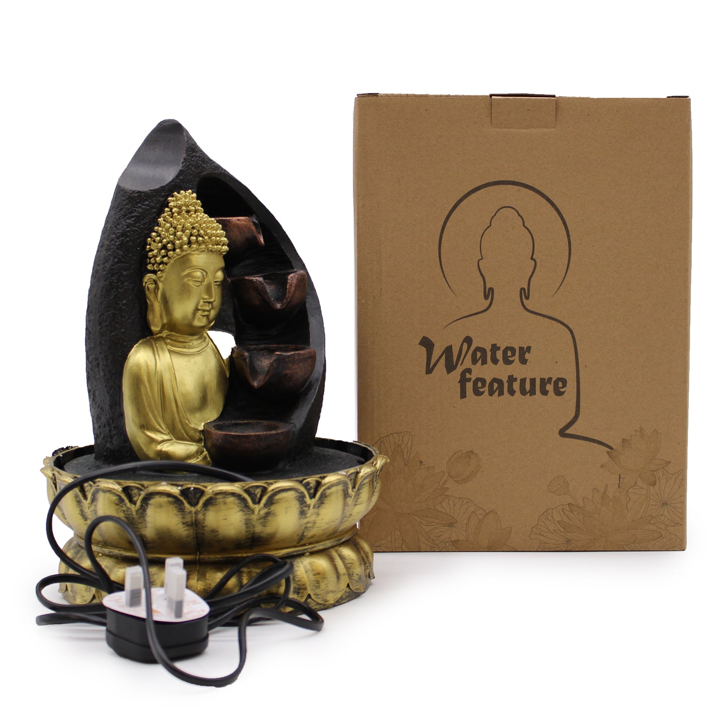 Table Top Water Feature - Gold Buddha & Pouring Pots