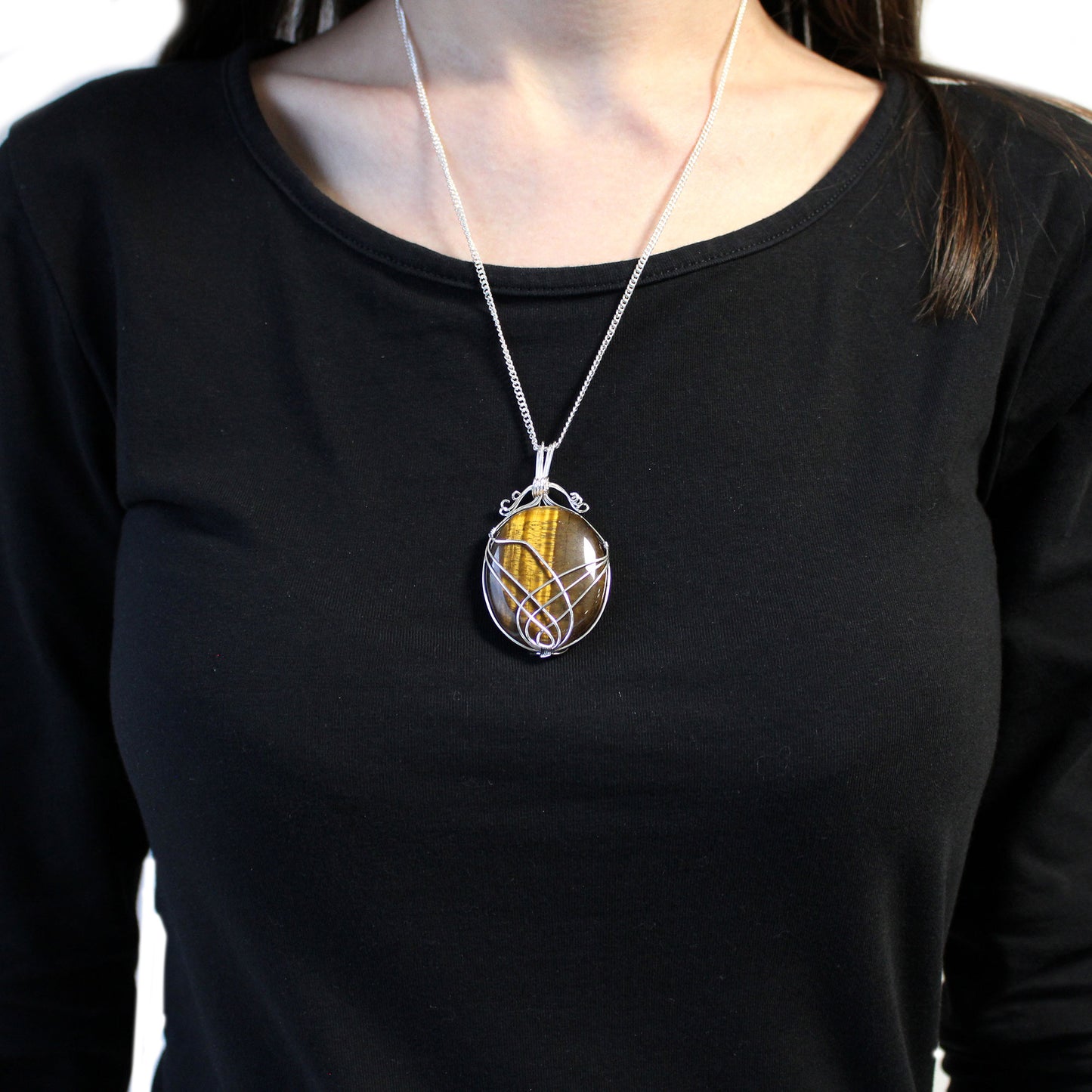 Swirl Wrapped Indian Crystal Necklace - Tiger's Eye