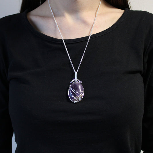 Swirl Wrapped Indian Crystal Necklace - Amethyst