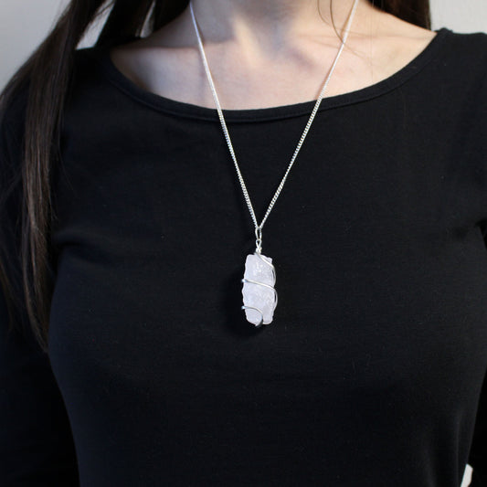 Cascade Wrapped Indian Crystal Necklace - Rough Opalite