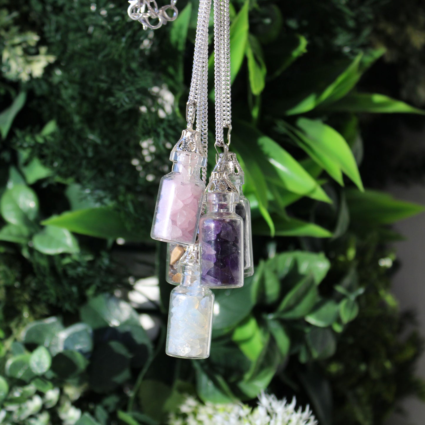 Bottled Indian Crystal Chips Necklace - Rose Quartz