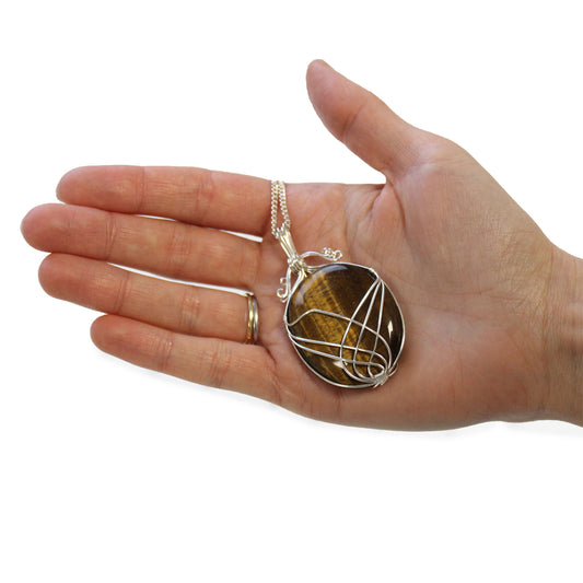 Swirl Wrapped Indian Crystal Necklace - Tiger's Eye