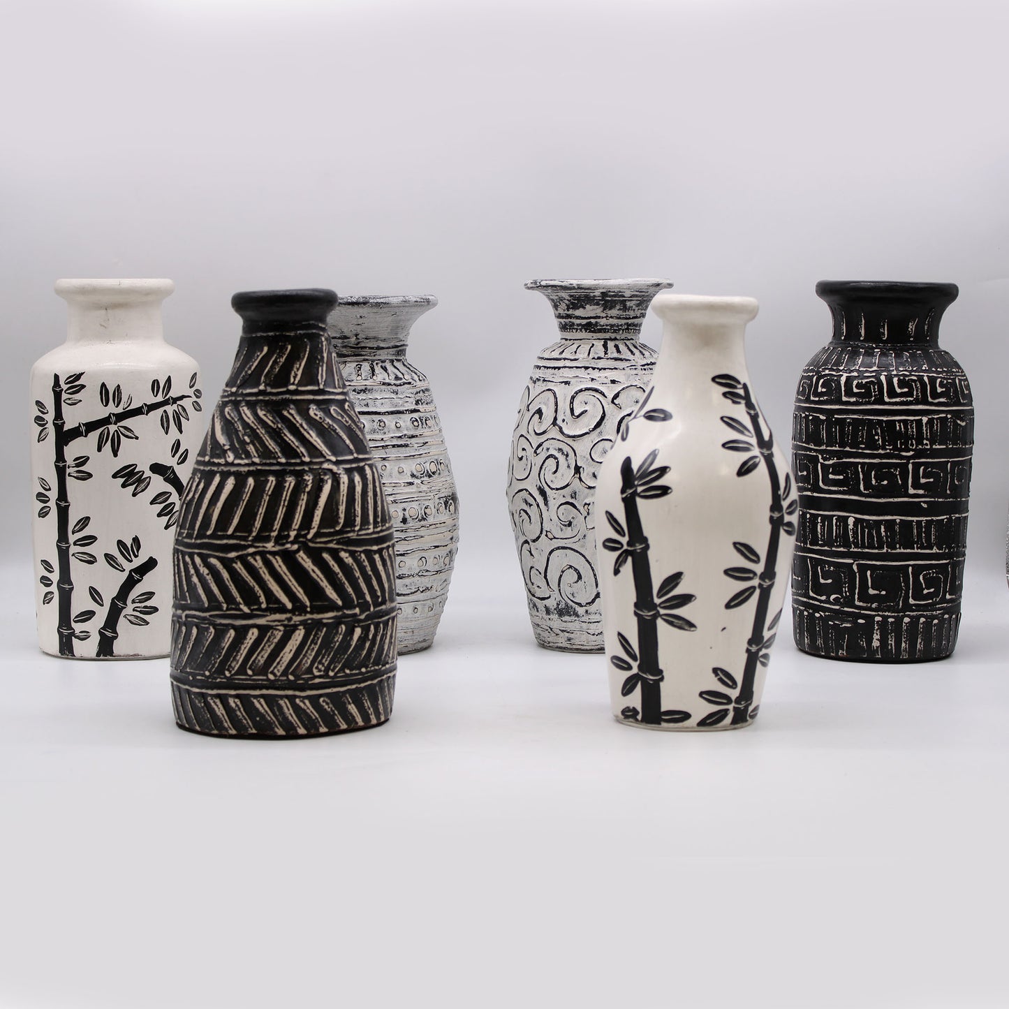 Handmade Balinese Ceramic Vase - Natural Bamboo Motif