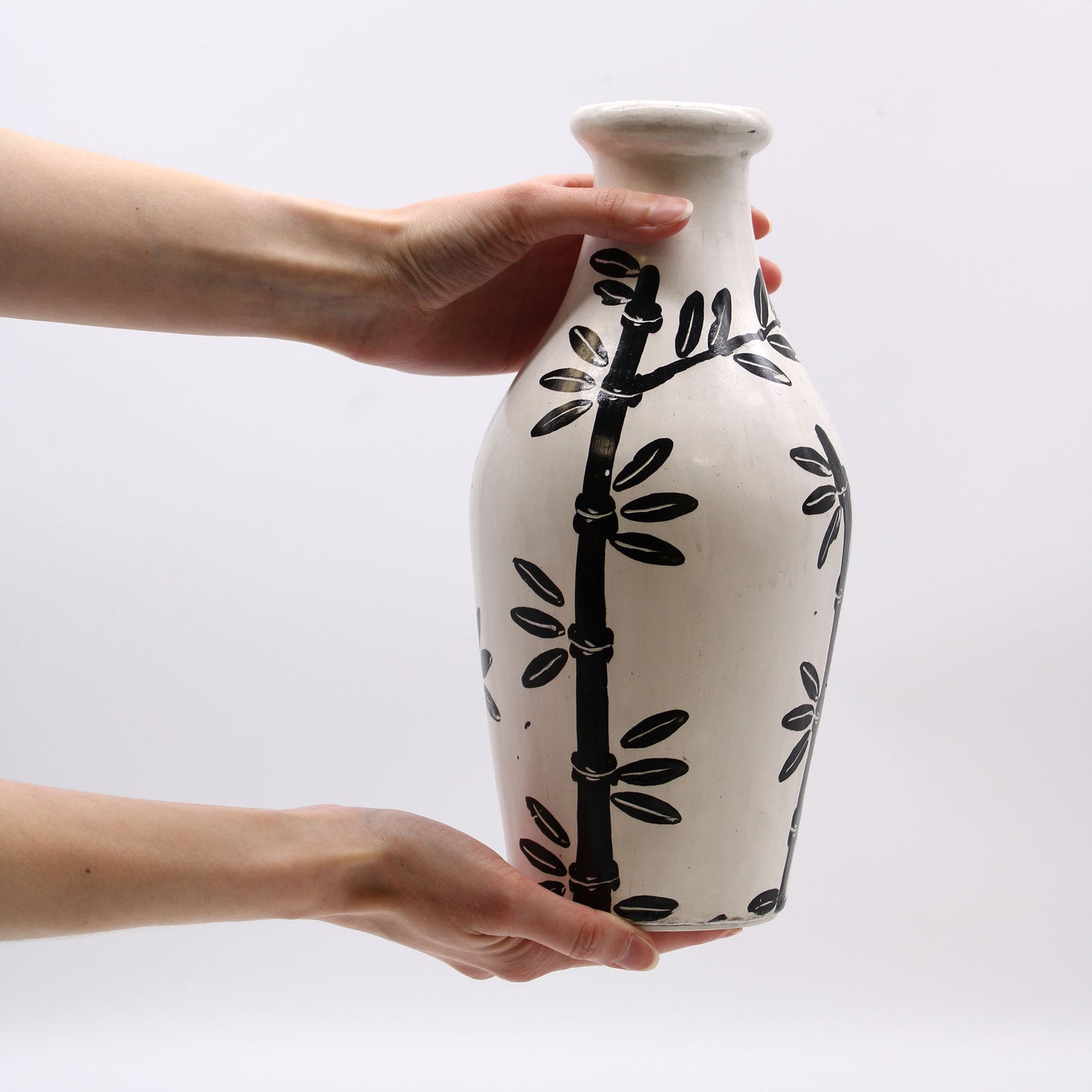 Handmade Balinese Ceramic Vase - Natural Bamboo Motif