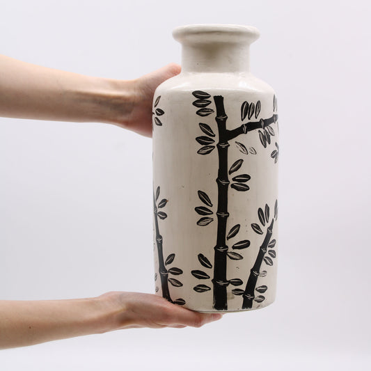 Handmade Balinese Ceramic Vase - Straight Bamboo Motif