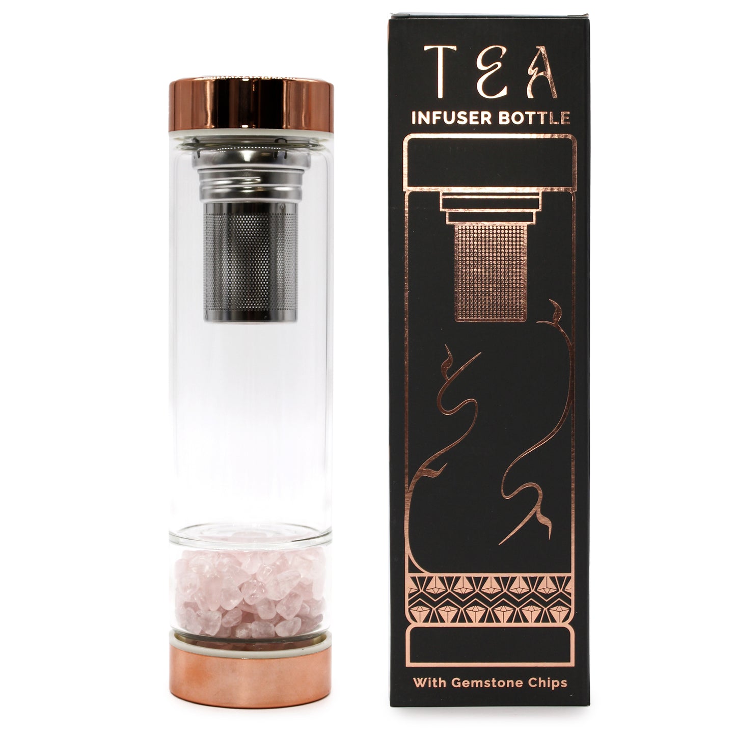 Crystal Glass Tea Infuser Bottle - Rose Quartz