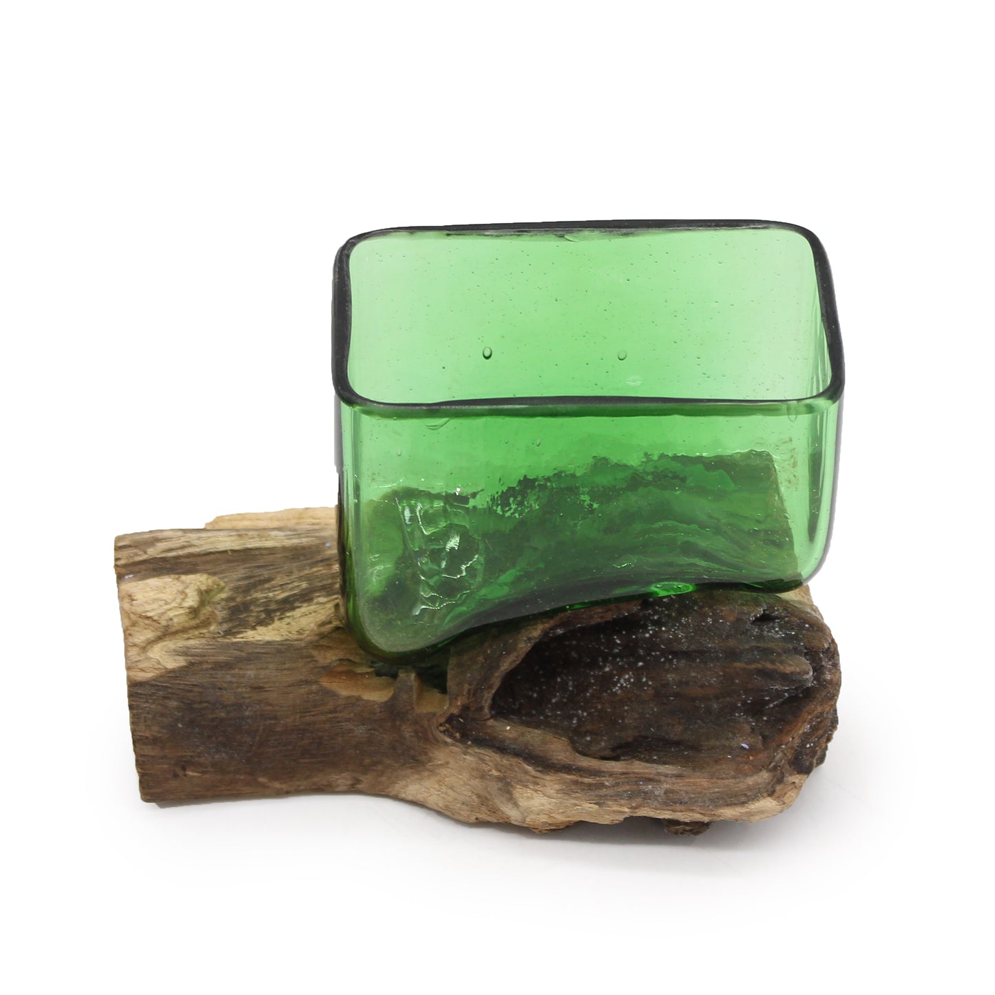 Recycled Beer Bottles Molten Glass On Wood - Square Bowl