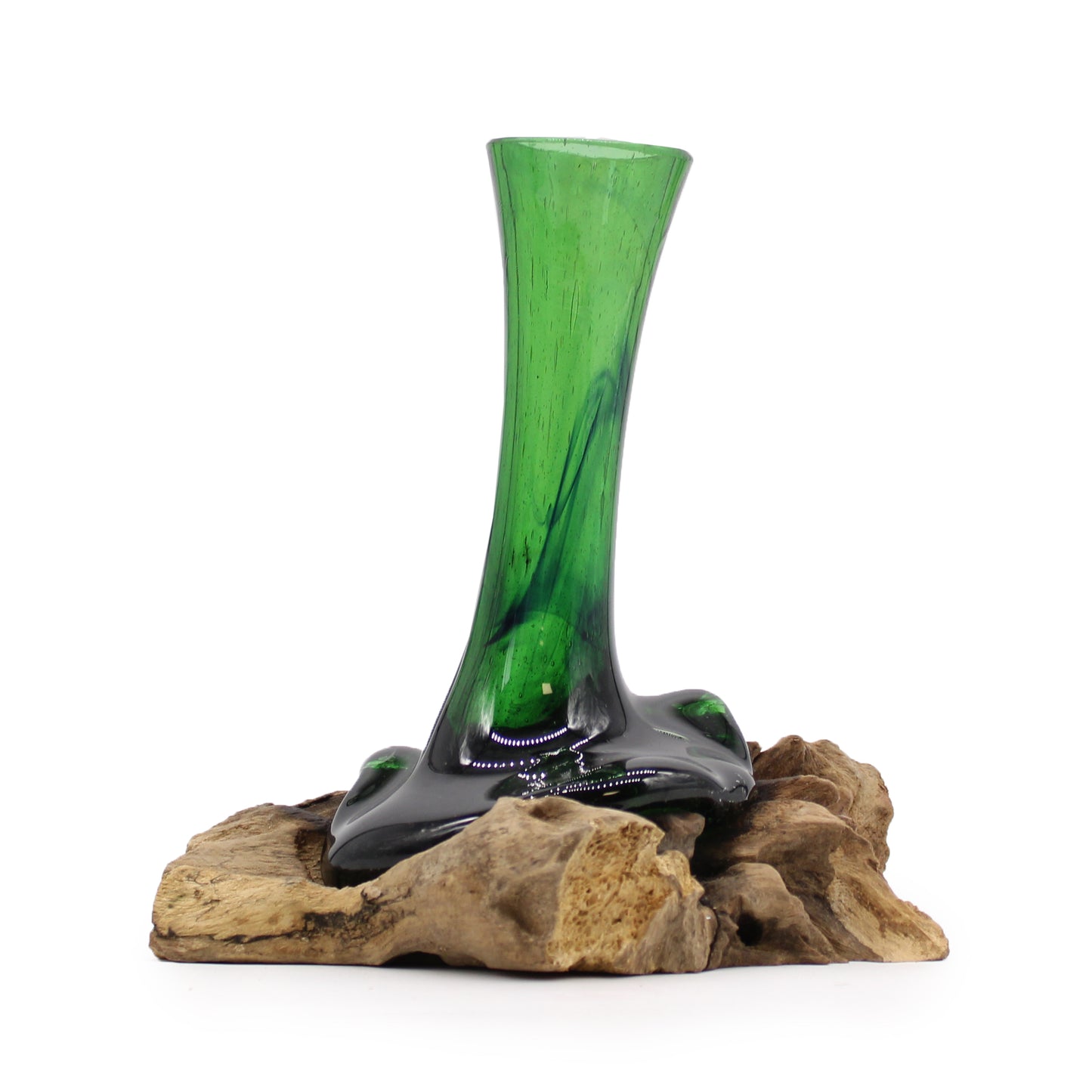 Recycled Beer Bottles Molten Glass On Wood - Vase