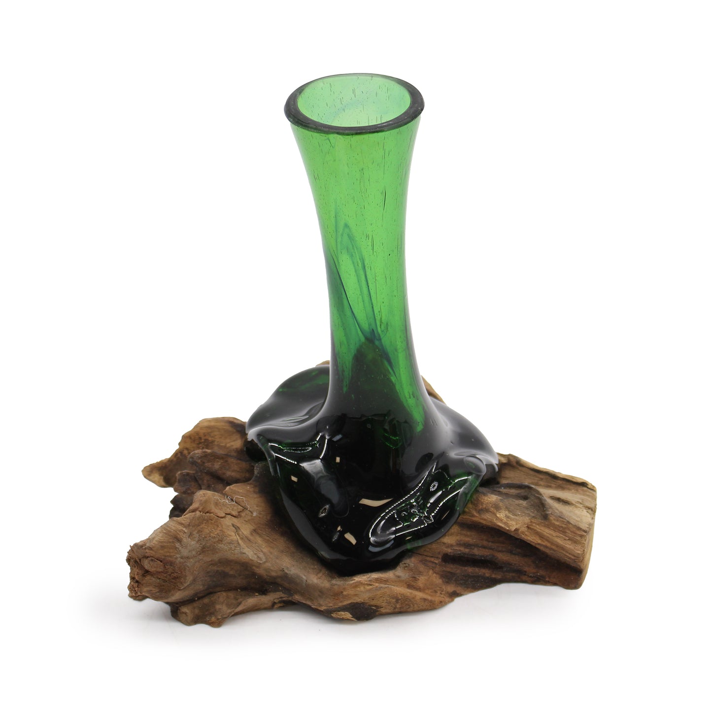 Recycled Beer Bottles Molten Glass On Wood - Vase