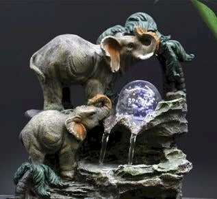 Tabletop Water Feature Elephant Family