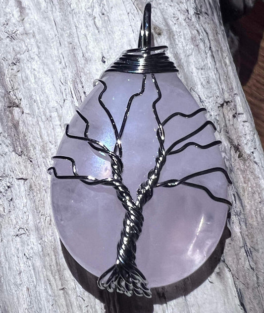 Rose Quartz Tree Of Life Pendant