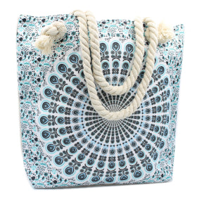 Rope Handle Mandala Bag - Light Blue