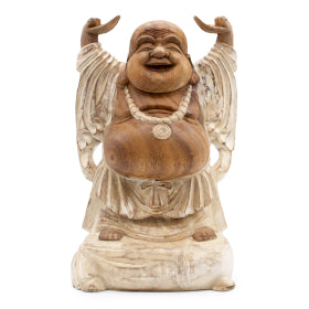 Hand Carved Suar Wood Laughing Buddha