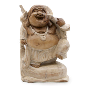 Hand Carved Suar Wood Laughing Buddha