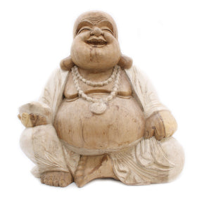 Hand Carved Suar Wood Laughing Buddha