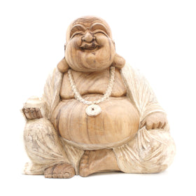 Hand Carved Suar Wood Laughing Buddha