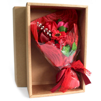 Boxed Handmade Soap Flower Bouquet Red