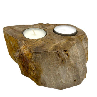 Petrified Wood Candle Holder Double