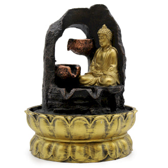 Table Top Water Feature - Gold Meditating Buddha