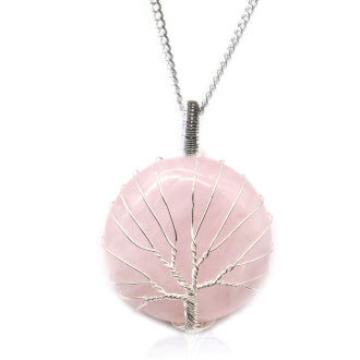 Tree Of Life Indian Crystal Necklace - Rose Quartz