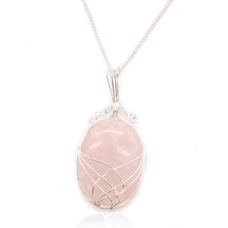 Swirl Wrapped Indian Crystal Necklace - Rose Quartz