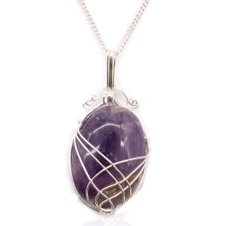 Swirl Wrapped Indian Crystal Necklace - Amethyst