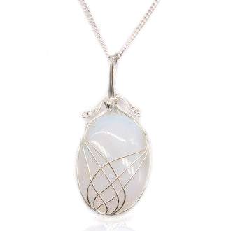 Swirl Wrapped Indian Crystal Necklace - Opalite