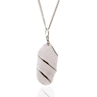 Cascade Wrapped Indian Crystal Necklace - Rough Rose Quartz