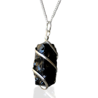 Cascade Wrapped Indian Crystal Necklace - Rough Black Onyx