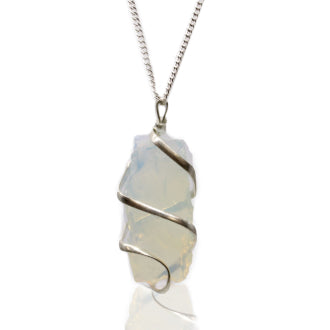 Cascade Wrapped Indian Crystal Necklace - Rough Opalite