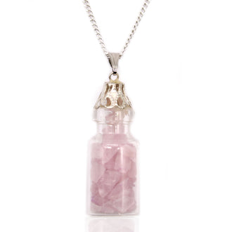 Bottled Indian Crystal Chips Necklace - Rose Quartz