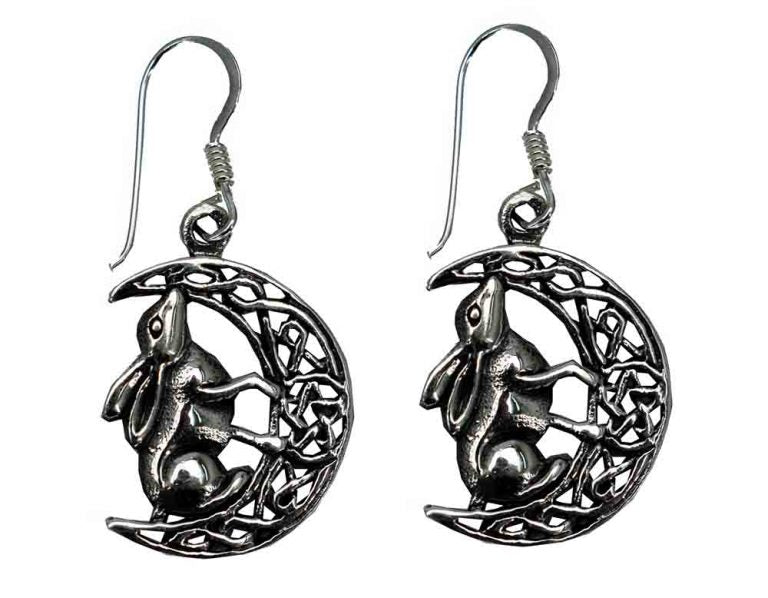 Stargazing Hare on Moon Sterling Silver Earrings by Lisa Parker