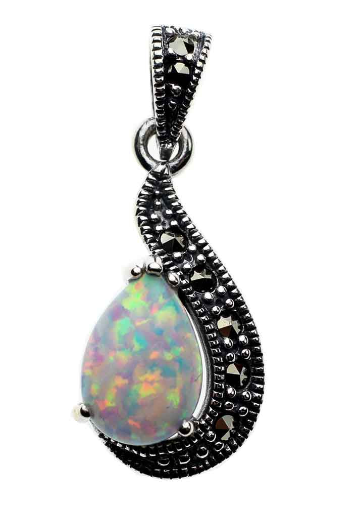 Teardrop Marcasite Opal Pendant