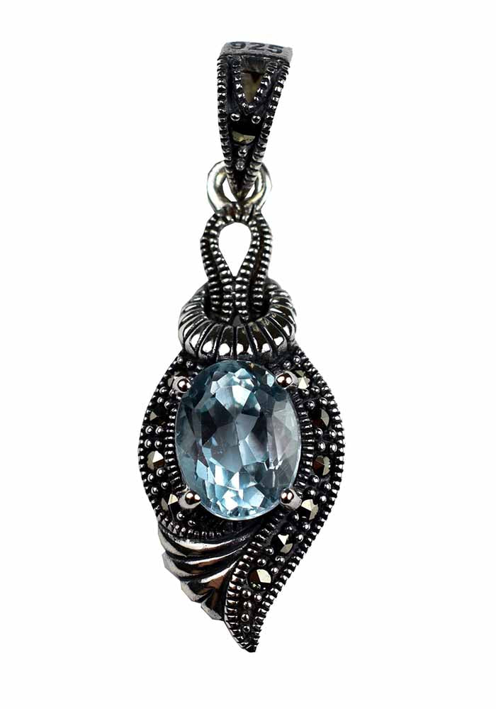 Silver Marcasite Topaz Pendant