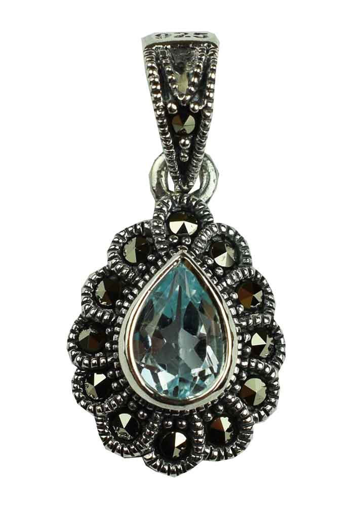 Teardrop Topaz Marcasite Silver Pendant