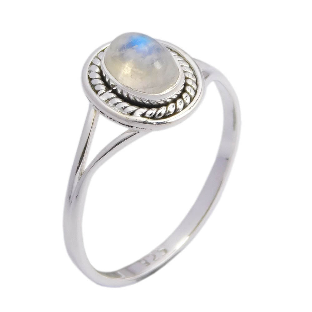 Sterling Sliver Rainbow Moonstone Ring - Size U