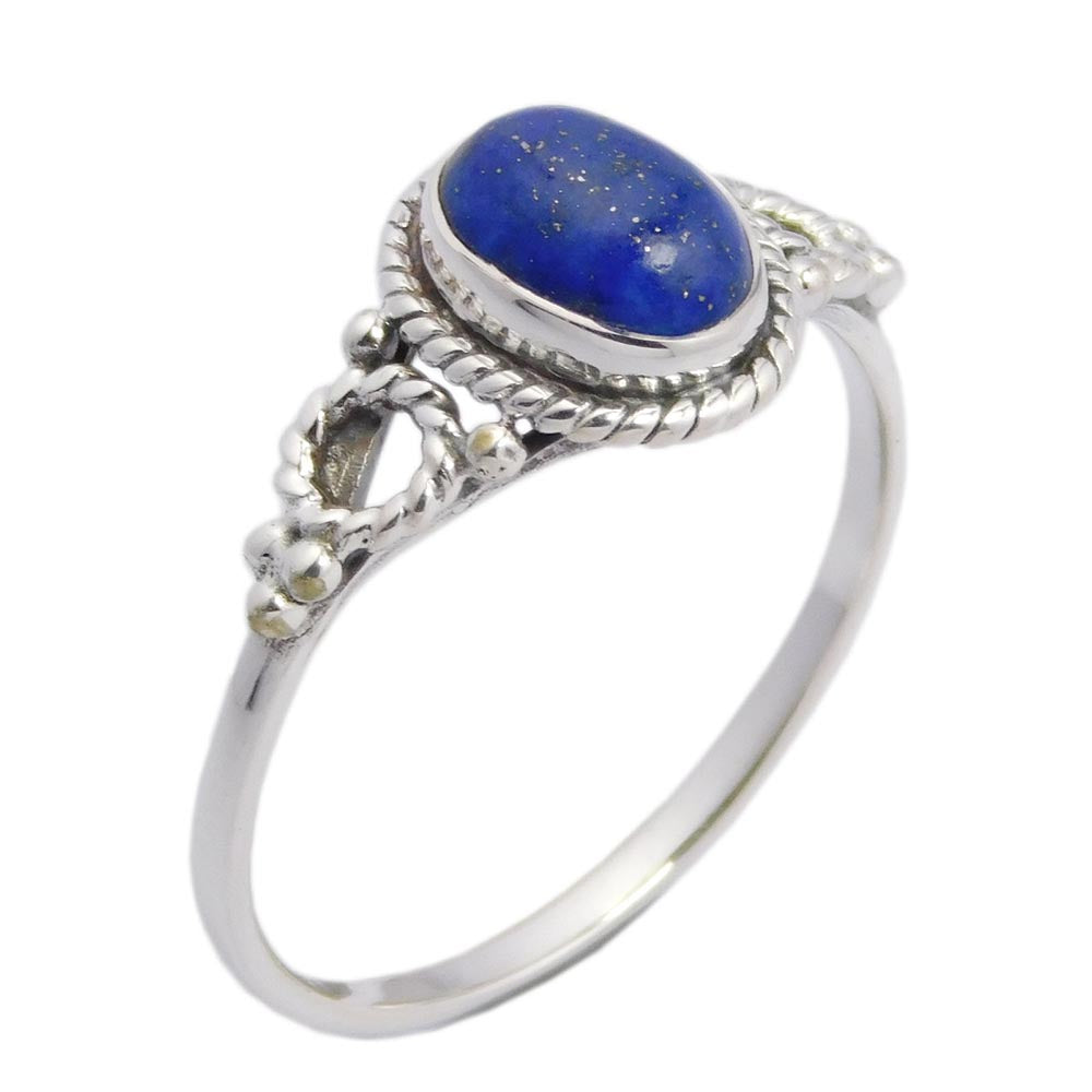 Sterling Silver Lapis Lazuli Crystal Ring, Size V