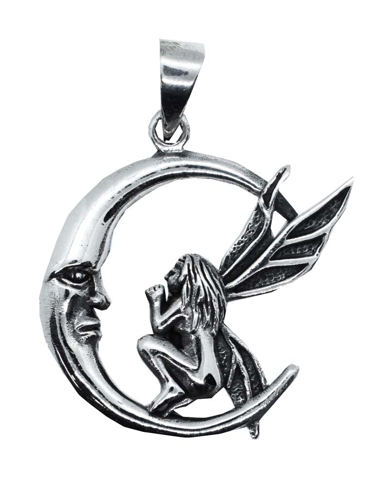 Sterling Silver Fairy On Moon Pendant